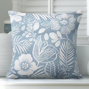 Blue & White Coastal Floral Throw Pillow