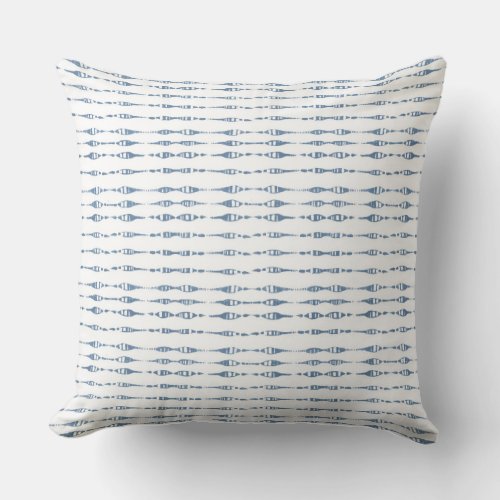 Blue  White Coastal Geometric Line Pattern Throw Pillow