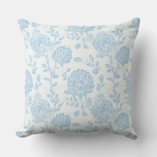 Blue White Coastal Grandmother Throw Pillow (Front)