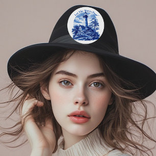 Blue White Coastal Lighthouse Inspired by Toile Patch