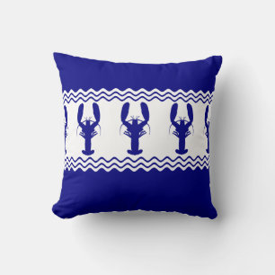 Blue White Coastal Lobster Stripes Throw Pillow