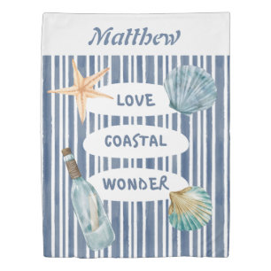blue & white coastal motif stripes duvet cover