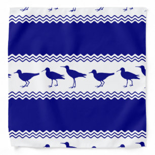 Blue White Coastal Sandpiper Bird Stripes Bandana