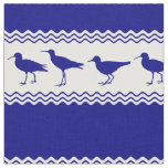 Blue White Coastal Sandpiper Bird Stripes Fabric