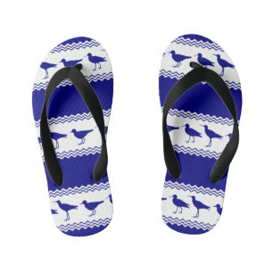 Blue White Coastal Sandpiper Bird Stripes Kid's Flip Flops