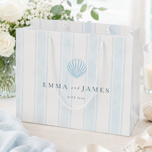 Blue White Coastal Seashell White Blue Wedding  Large Gift Bag