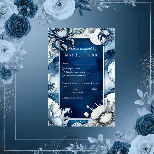 blue & white coastal vibe wedding RSVP card (Creator Uploaded)