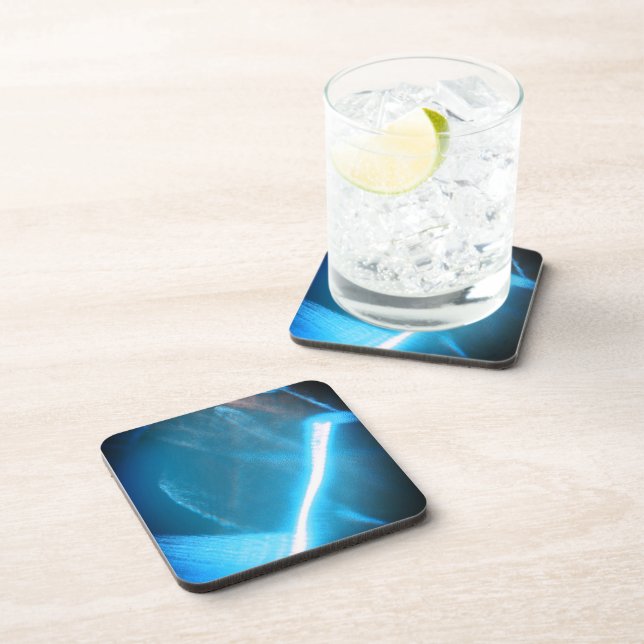 Blue White Cold Light on Glass Beverage Coaster (Right Side)