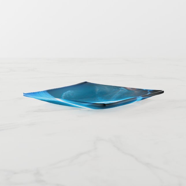 Blue White Cold Light on Glass Trinket Tray (Angled)