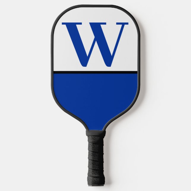 Blue & White College Team Colors Monogram Pickleball Paddle (Front)