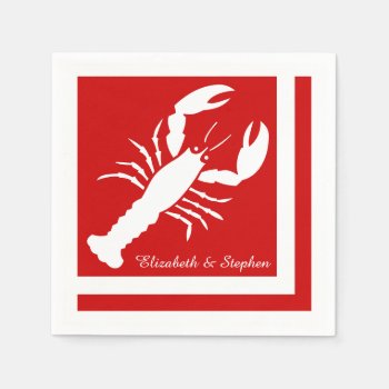 Blue | White Color Blocked Lobster Monogram | Name Paper Napkins by TrendyKitchens at Zazzle