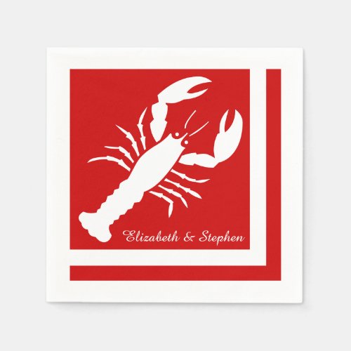 Blue  White Color Blocked Lobster Monogram  Name Paper Napkins