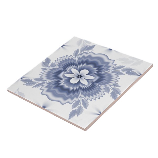  Blue White Color Flower Fractal Pattern Ceramic Tile (Side)