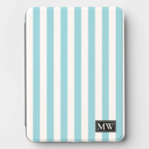 Blue White Colorful Stripes Monogrammed Initials