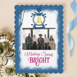 Blue, White Company Logo Christmas Photo Holiday Card