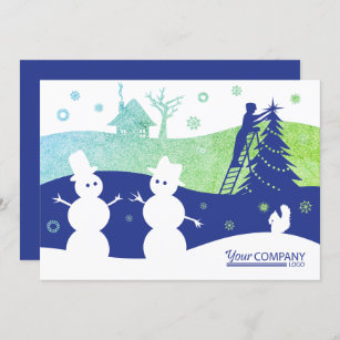 Blue, White Company Snowmen Holiday Card