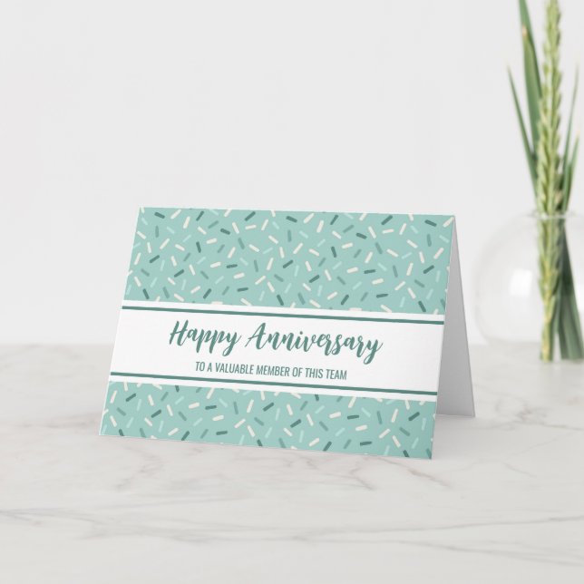 Blue White Confetti Employee Anniversary Card (Front)