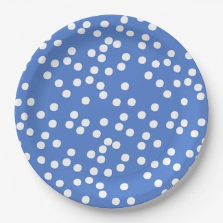 Blue & White Confetti / Polkadots Paper Plate