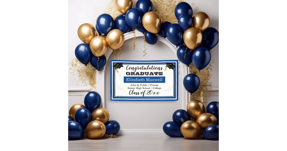 Blue | White Congratulations Graduate Graduation Banner | Zazzle