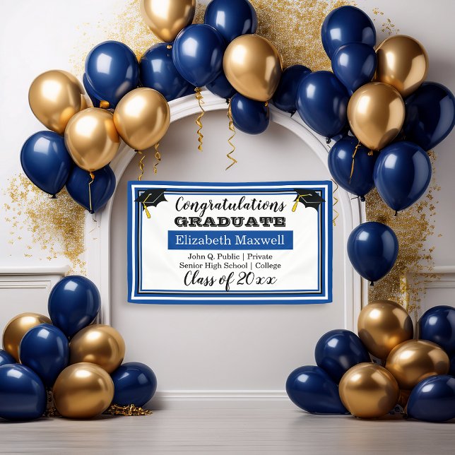 Blue | White Congratulations Graduate Graduation Banner (Blue and White Congratulations Graduate Graduation Party Banner)