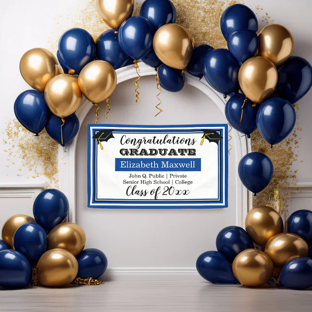 Blue | White Congratulations Graduate Graduation Banner | Zazzle