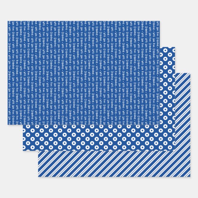 Blue & White Coordinated Geometric & "With Love" Wrapping Paper Sheets (Set)