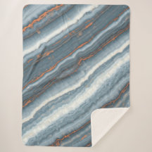 Blue, White & Copper Marble Plush Blanket