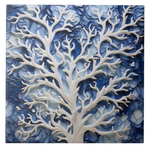 Blue White Coral Ceramic Tile