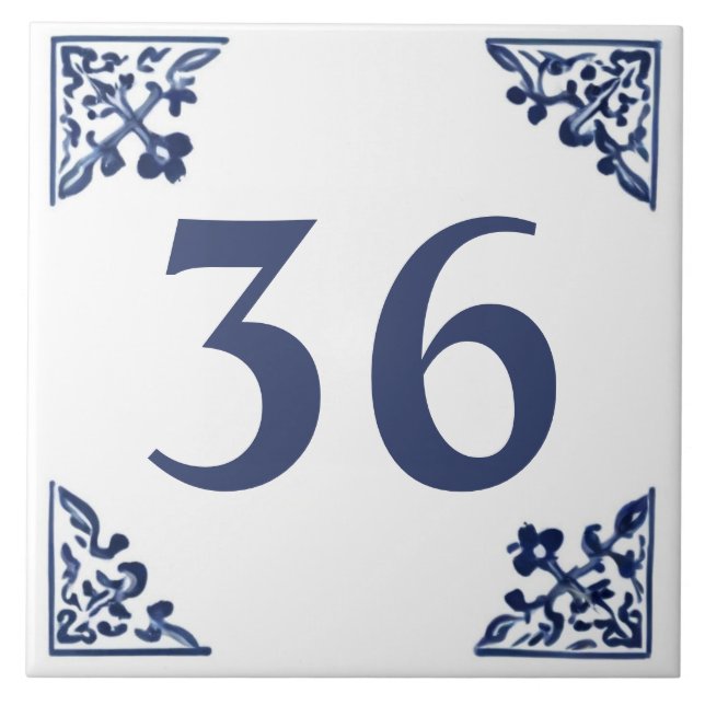 Blue White Corner Delft Art Custom House Number Ceramic Tile (Front)