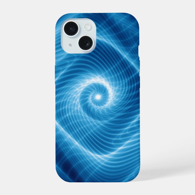 Blue & White Cosmic Spiral Nebula iPhone 15 Case (Back)