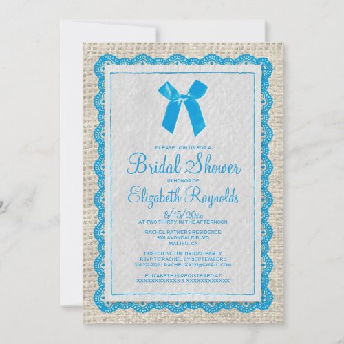 Blue White Country Burlap Bridal Shower Invitation