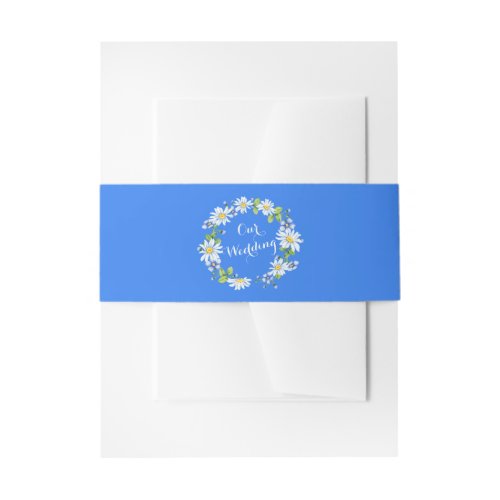 Blue White Country Daisy Floral Wedding Invitation Belly Band