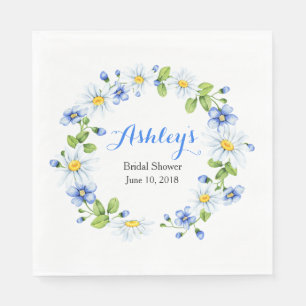 Blue White Country Daisy Wreath Bridal Shower Napkins
