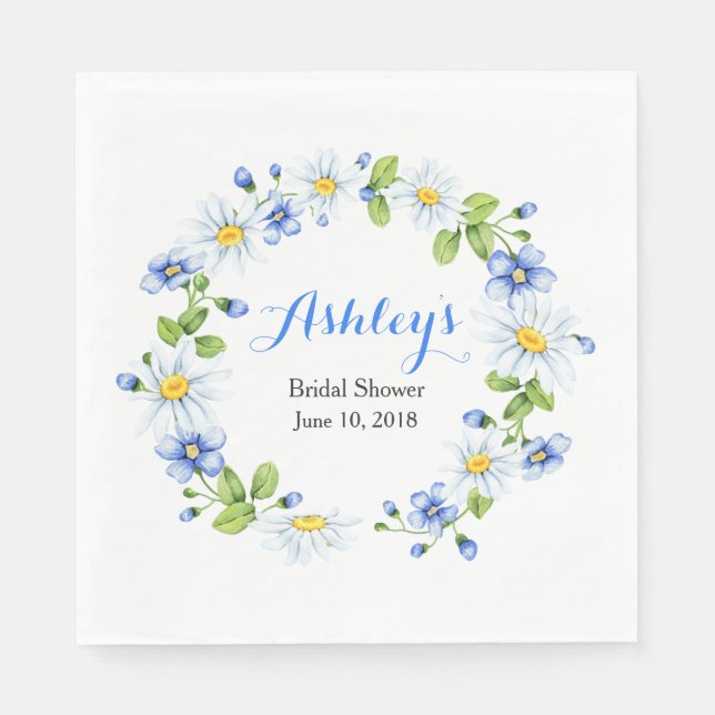 Blue White Country Daisy Wreath Bridal Shower Napkins (Front)