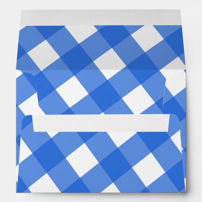 Blue & White Country Gingham Checkered Invitation Envelope (Back (Bottom))