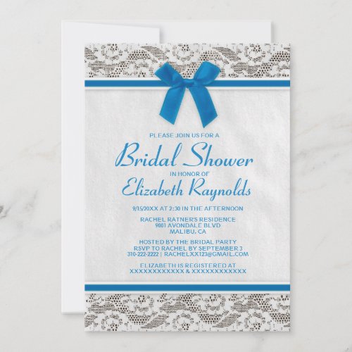 Blue &amp; White Country Lace Bridal Shower Invitation
