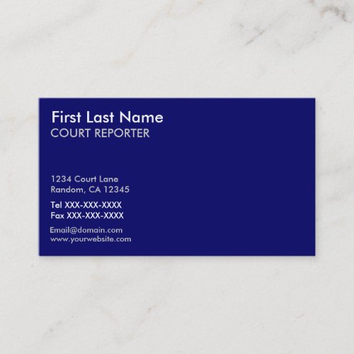 Blue white court reporter custom business cards
