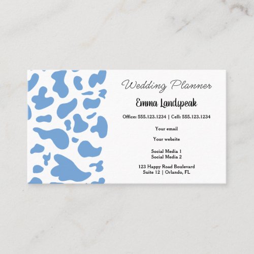 Blue  White Cow Print QR Code Business Card