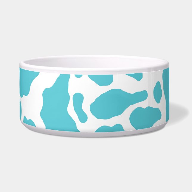 Blue & White Cow Spots Animal Print Pattern Bowl (Front)