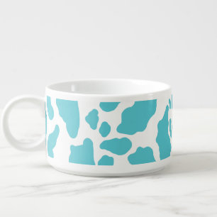 Blue & White Cow Spots Animal Print Pattern Bowl