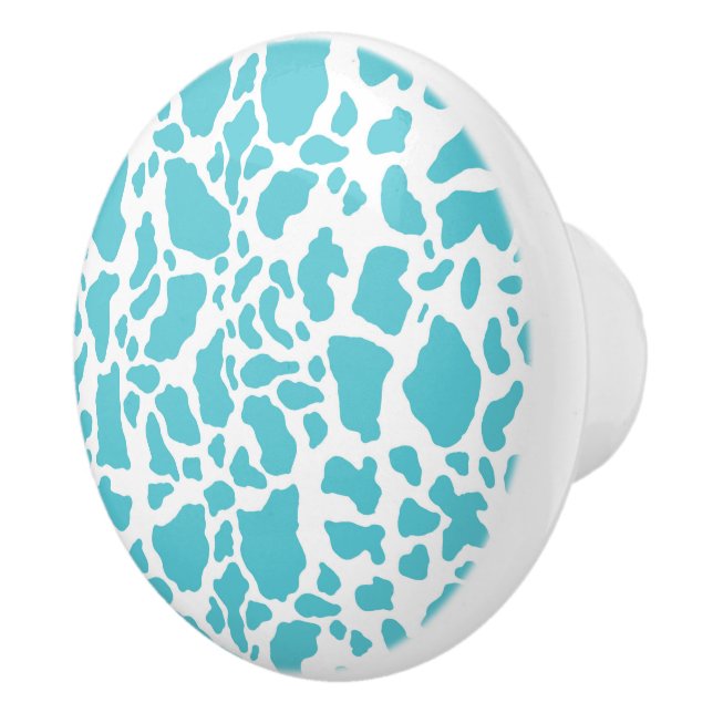 Blue & White Cow Spots Animal Print Pattern Ceramic Knob (Right)