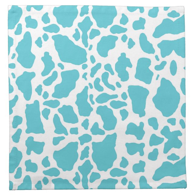 Blue & White Cow Spots Animal Print Pattern Cloth Napkin (Front)