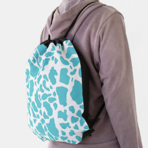 Blue & White Cow Spots Animal Print Pattern Drawstring Bag