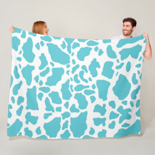 Blue & White Cow Spots Animal Print Pattern Fleece Blanket