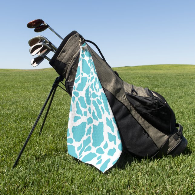 Blue & White Cow Spots Animal Print Pattern Golf Towel (Green)