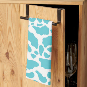 Blue & White Cow Spots Animal Print Pattern Kitchen Towel