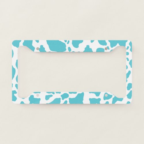 Blue  White Cow Spots Animal Print Pattern License Plate Frame