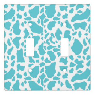 Blue & White Cow Spots Animal Print Pattern Light Switch Cover