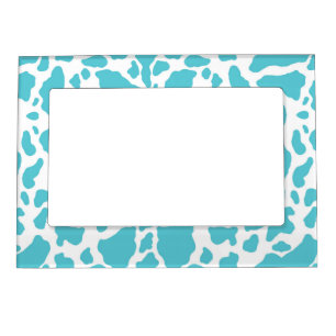 Blue & White Cow Spots Animal Print Pattern Magnetic Frame