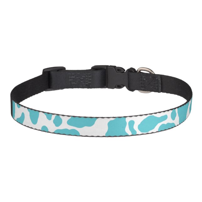Blue & White Cow Spots Animal Print Pattern Pet Collar (Front)